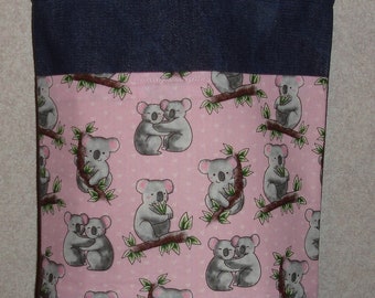 New Handmade Small Koala Pink Background Wildlife Nature Denim Tote Bag