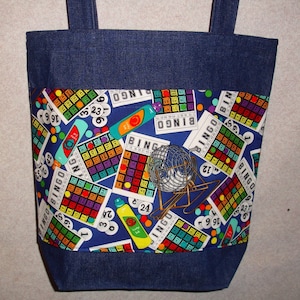 New Large Handmade Bingo Games Daubers Denim Tote Bag