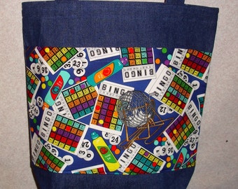 New Medium Handmade Bingo Games Denim Tote Bag