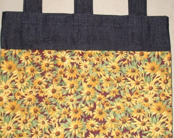 New Handmade Denim Walker Bag Brown Eyed Susan Flowers Theme