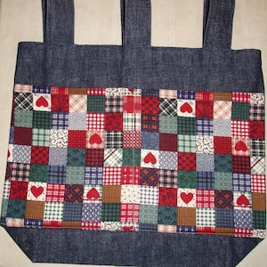 New Handmade Denim Walker Bag Quilt Hearts Print Theme