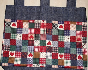 New Handmade Denim Walker Bag Quilt Hearts Print Theme