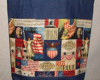 New Large Handmade Patriotic Classic Americana Liberty USA Denim Tote Bag