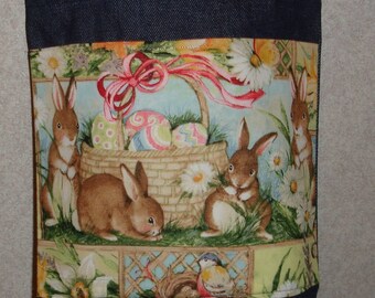 New Small Handmade Easter Bunny Basket Denim Tote Bag