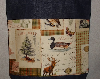 New Medium Handmade Rustic Outdoor Deer Denim Tote Bag Purse