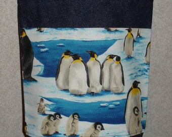 New Small Handmade Penguin Bird Denim Tote Bag