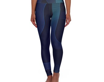 Mooie donkerblauwe yogalegging met hoge taille (AOP)