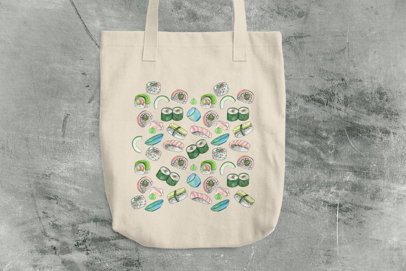 Sushi Pattern Canvas Tote Bag