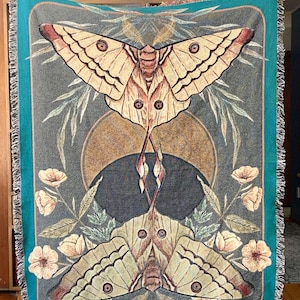 Moon Moth Cotton Throw Blanket Tapestry **Made in the USA**