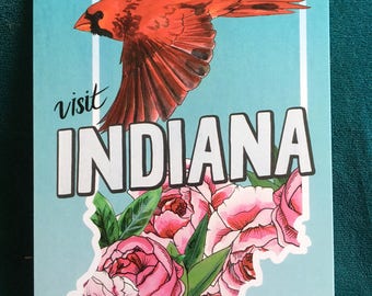 Indiana State Bird and Flower Postcard 4x6"