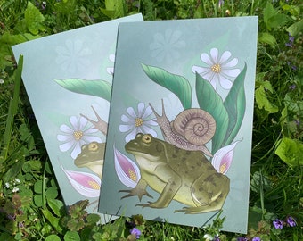5x7 Frog and Snail blank greeting card
