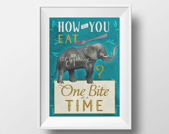 How Do You Eat an Elephant Art Print Unframed