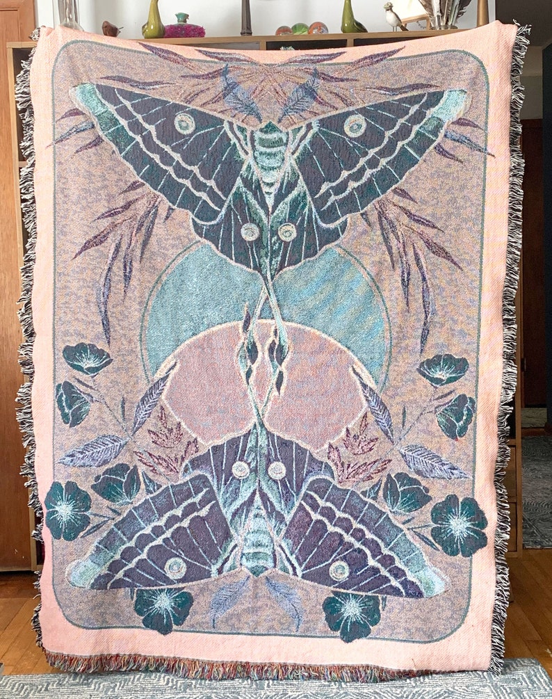 Moon Moth Cotton Throw Blanket Tapestry Made in the USA image 5