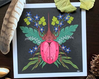 Hot Pink Dynastid Beetle Art Print