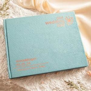 Modernes Hochzeitsalbum aus Samt mit gestempeltem Schriftzug, personalisiertes Foto-Gästebuch, Instax-Hochzeitsalben, Fotostudioalben