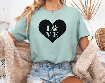 Love Heart Paw Print T-Shirt: Funny Dog Lover Gift