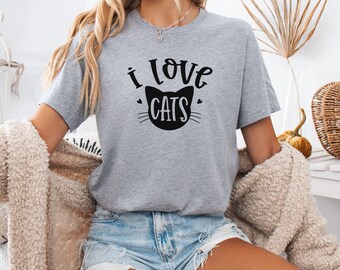 Funny Cat T-Shirt: I Love Cats - Unisex Adult Tee