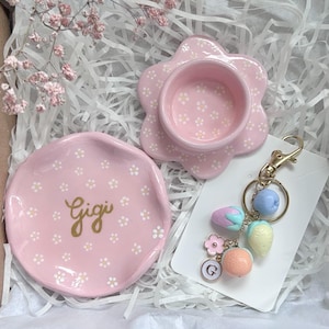 Coffret cadeau personnalisé pour meilleur ami cadeau d'anniversaire adolescent coiffeuse décoration nom anneau plat fait main pastel porte-clés