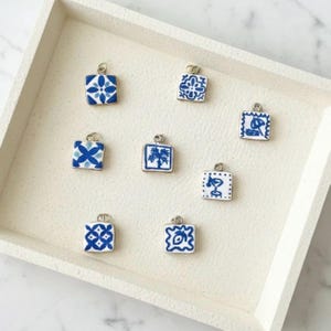 Handmade Portuguese Clay Charm Bracelet Supply For Crafting Jewelry Component Tile Pendant Mediterranean Style Azulejo Charm For Jewelry