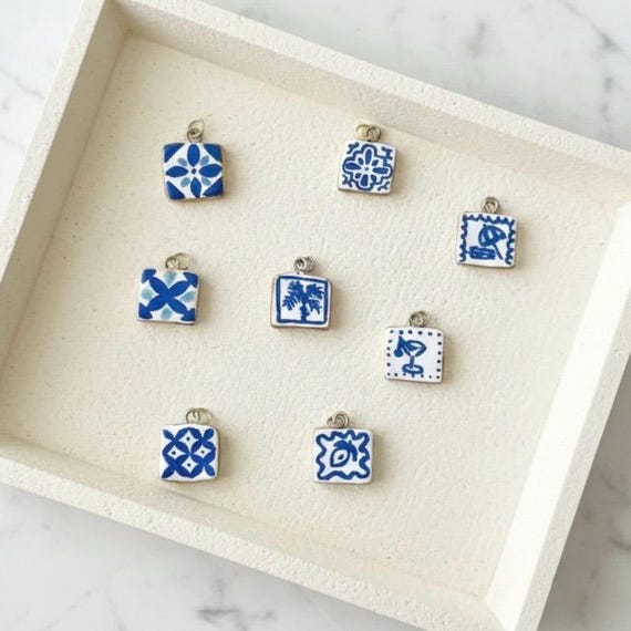 Clay Charm Pendant Mediterranean Tile Charm Handmade Coastal Jewelry European Summer Travel Charm Best Friend Gift Beach Necklace Charm