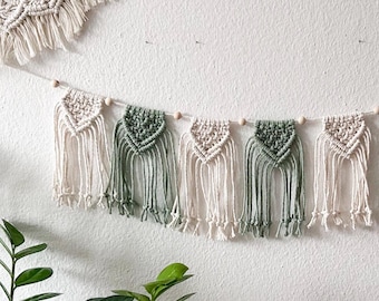 Macrame Garland Wall Decoration Flag Nursery Decor Boho Style Wall Hanging Home Accent Wooden Bead Banner Design Neutral Tone Cotton Art