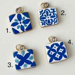 Mediterranean Style Charm Portuguese Ceramic Collection Traditional Tile Pattern Handmade Jewelry Supply Blue White Design Component Square Pendant Making Supply Authentic Cultural Motif Set Azulejo Pattern Essential Crafting Material