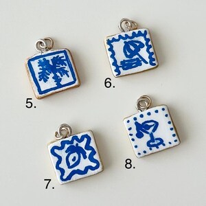 Authentic Portuguese Charm Handmade Ceramic Collection Mediterranean Style Component Traditional Pattern Design Blue White Tile Set Square Pendant Making Supply Cultural Motif Collection Crafting Essential Material Artisan Created