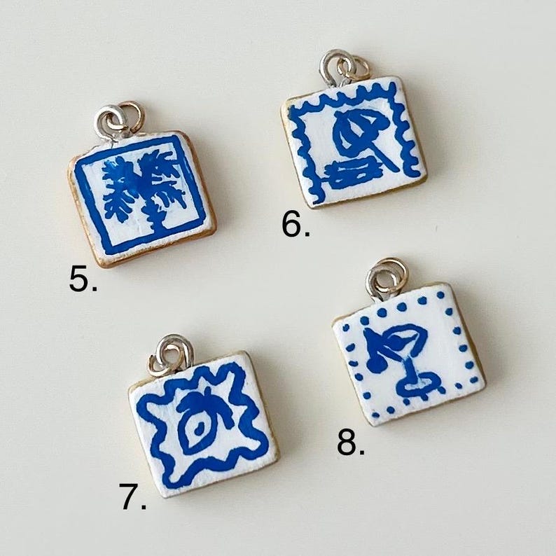 Authentic Portuguese Charm Handmade Ceramic Collection Mediterranean Style Component Traditional Pattern Design Blue White Tile Set Square Pendant Making Supply Cultural Motif Collection Crafting Essential Material Artisan Created