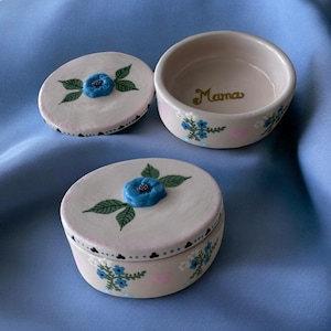 Personalisiert Schmuckkästchen Keramik Geschenk für Braut Mutter Geschenk blau Blumen Schmuckdose Name Erbstück Ringbox Hochzeitsandenken