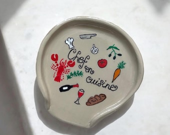 Handmade Ceramic Spoon Rest French-Inspired Cooking Gift Custom Kitchen Counter Organizer Culinary Enthusiast Present Chef Housewarming Gift