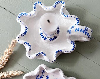 Blue Floral Candleholder Dining Table Decoration Idea for Housewarming Gift Decor Traditional Style Ceramic Candle Stick Holder Delft Design