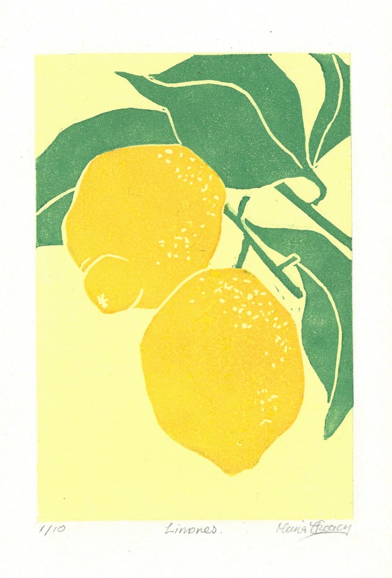 Limones Impresión Linocut hecha a mano imagen 1