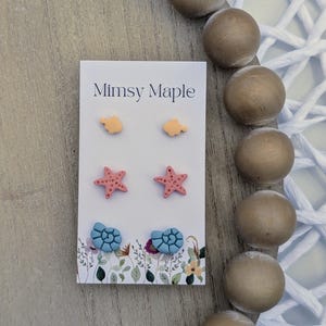 3 Pack Summer Studs | Ocean Clay Earrings | Beachy Coastal Collection