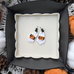 Handmade Floral Ghost Earrings: Polymer Clay Halloween Jewelry