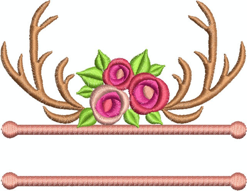 Split floral antler embroidery design antlers embroidery  etsy