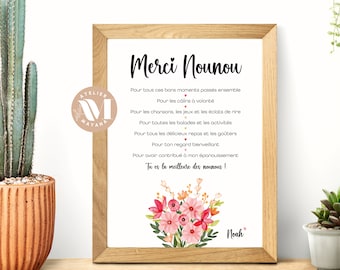 Affiche merci Nounou - affiche nounou - cadeau nounou - cadeau de fin d'année - cadeau pour nourrice - cadeau assistante maternelle