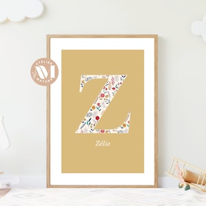 Póster floral decorativo con inicial del nombre - floral - póster infantil - póster para bebé