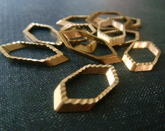 Hexagones allongés 12mm - Raw Brass - 12 pièces - Brass Hexagon, Hexagon Connector, Hexagon Link, Geometric