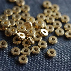 6mm Flat Rounded Rondelle Beads - Raw Brass - 100pcs - Disc Beads, Brass Disk Beads, Brass Beads, Geometric Round, Wheel Bead
