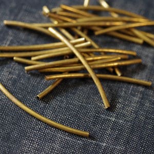 2x42mm Skinny Tube Beads - Raw Brass - 24pcs - 2mm Round Curved Tube Bead, 42mm Length, Raw Brass Tube Bead, Thin Tube Bead, Brass Pipe bead