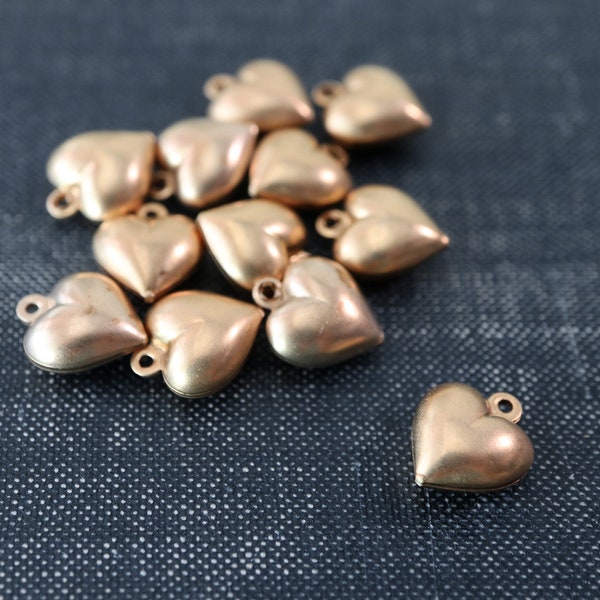 Tiny Puffed Heart Charms - Raw Brass - 6mm or 10mm, Gold Tone Double Sided Puffy Hearts, Valentine's Day, Love Pendant