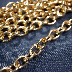 Aluminum Chunky Cable Chain 9x13mm Links - Shiny Gold Tone - Thick Oval Chain, Lightweight Anodized Aluminum, Wide Statement Chain