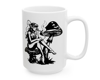 Magical Moments: Fairy Smoking by Mushroom Coffee Mug, 15oz