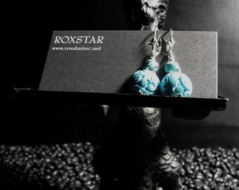 Ojo de dragón - Concha tallada y pendientes turquesa