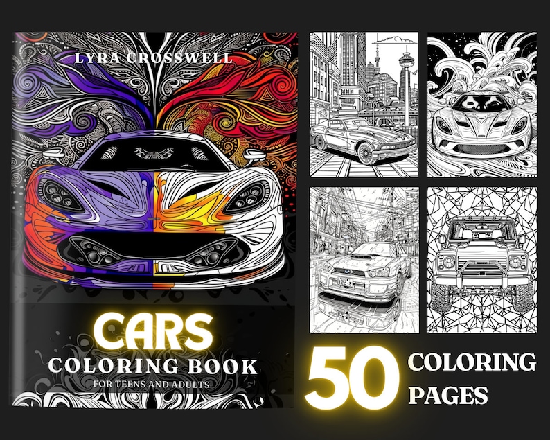 Car Coloring Book - 50 Cars Coloring Pages for Adults & Teens ...