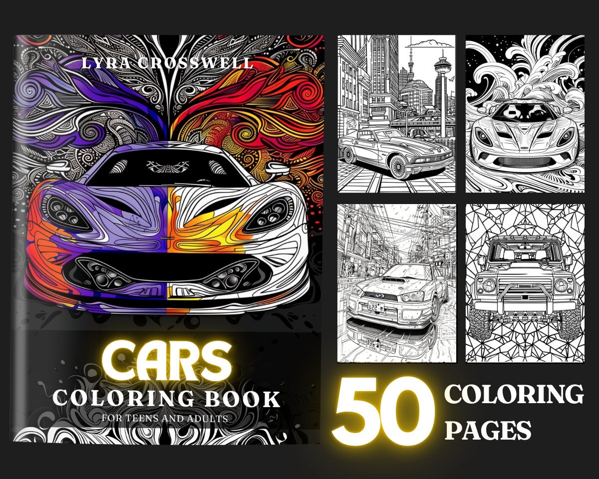 Car Coloring Book 50 Cars Coloring Pages for Adults & Teens Unlimited ...