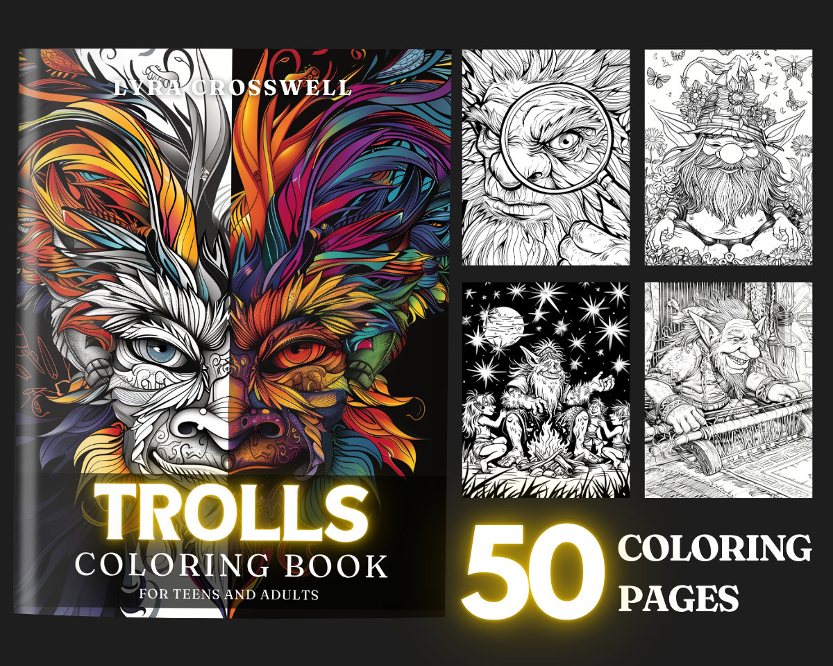 Troll Coloring Book - 50 Trolls Coloring Pages For Adults & Teens - Unlimited PDF Downloading And Printing
