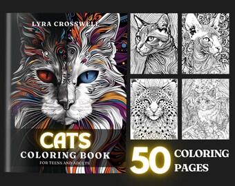 Cat Coloring Book: 50 Feline Designs for Adults & Teens (PDF Download)