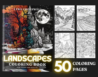 Landscape Coloring Book: 50 Scenic Pages for Adults & Teens (PDF Download)