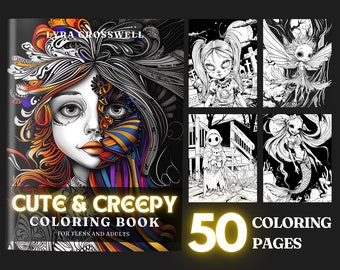 Cute & Creepy Coloring Book - 50 Fantasy Horror Pages (PDF)